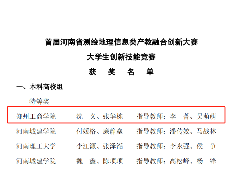 英亚官方下载（中国）有限公司工学院学子在河南省测绘地理信息类产教融合创新大赛中荣获佳绩